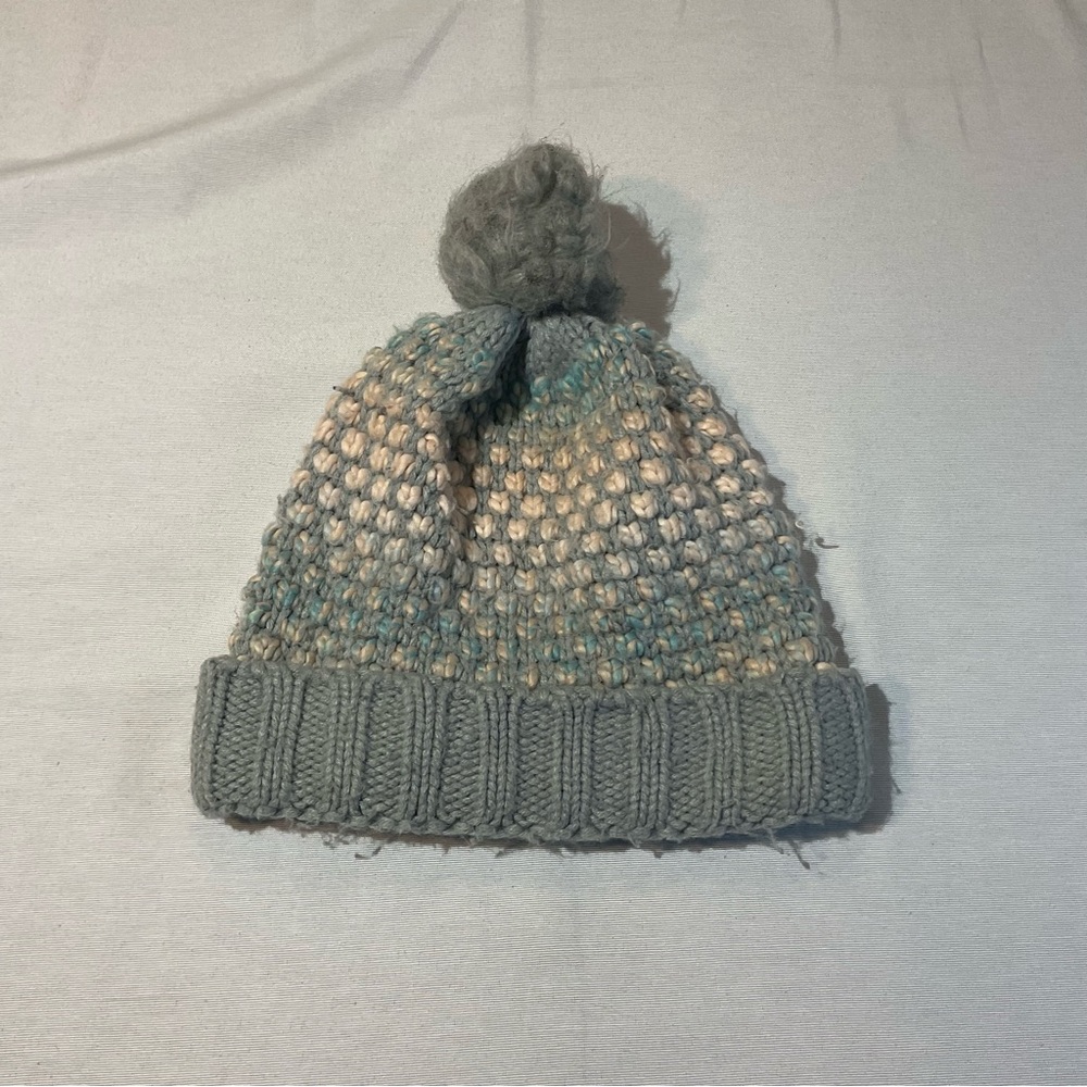 Jessica Simpson Gray/Teal/Peach Stocking Cap w/Gray‎ Ball, OS Winter Cold